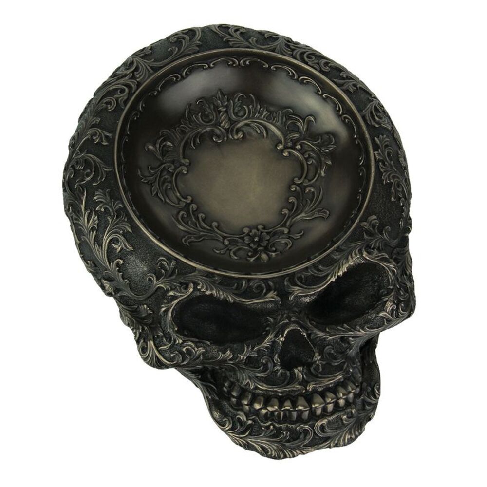Antiqued Bronze Finish Human Skull Decorative Dish
